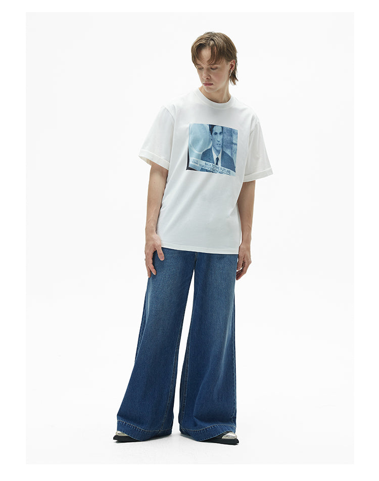 Wide-leg oversized washed retro denim pants