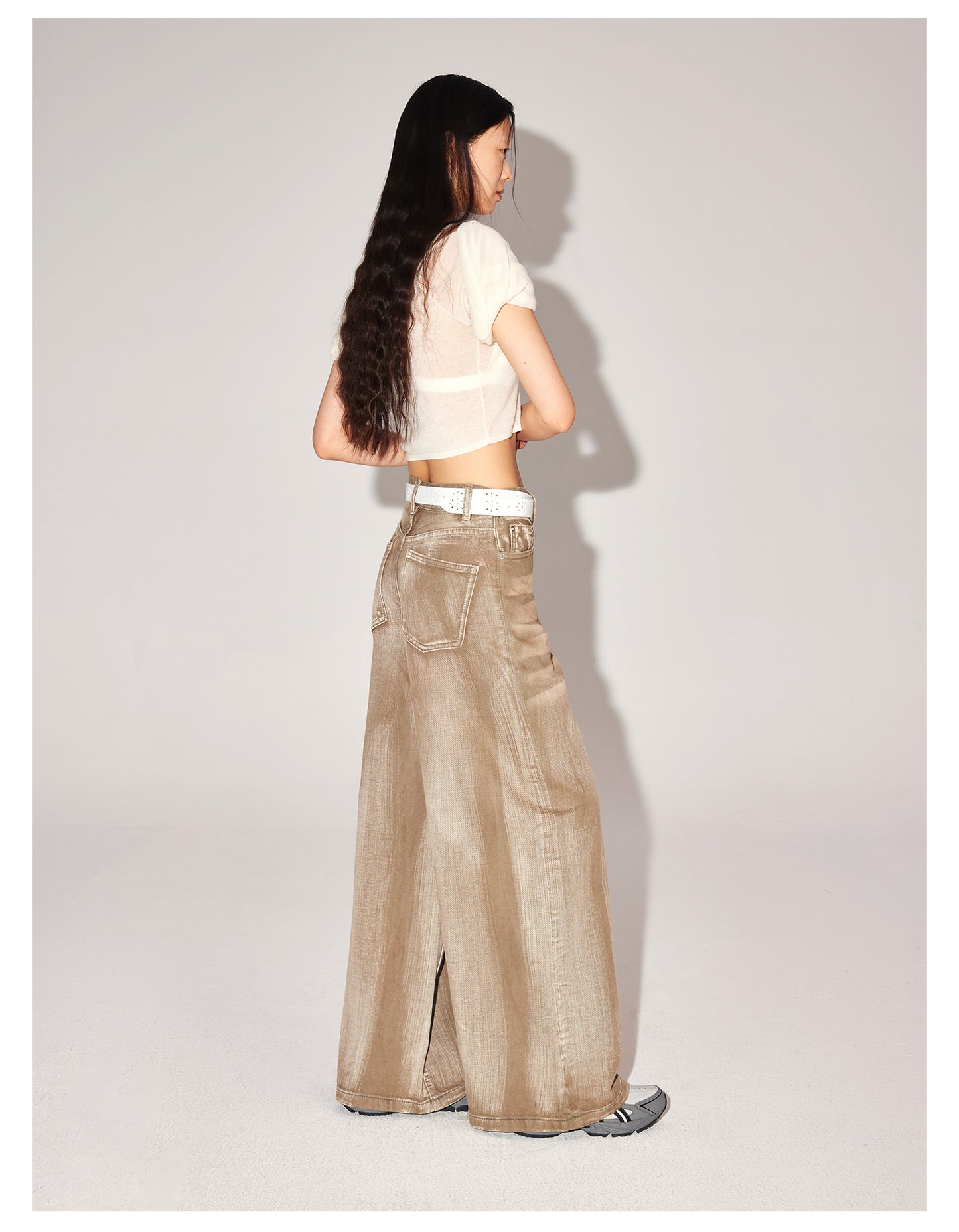 Washed imitation wide-leg denim pants