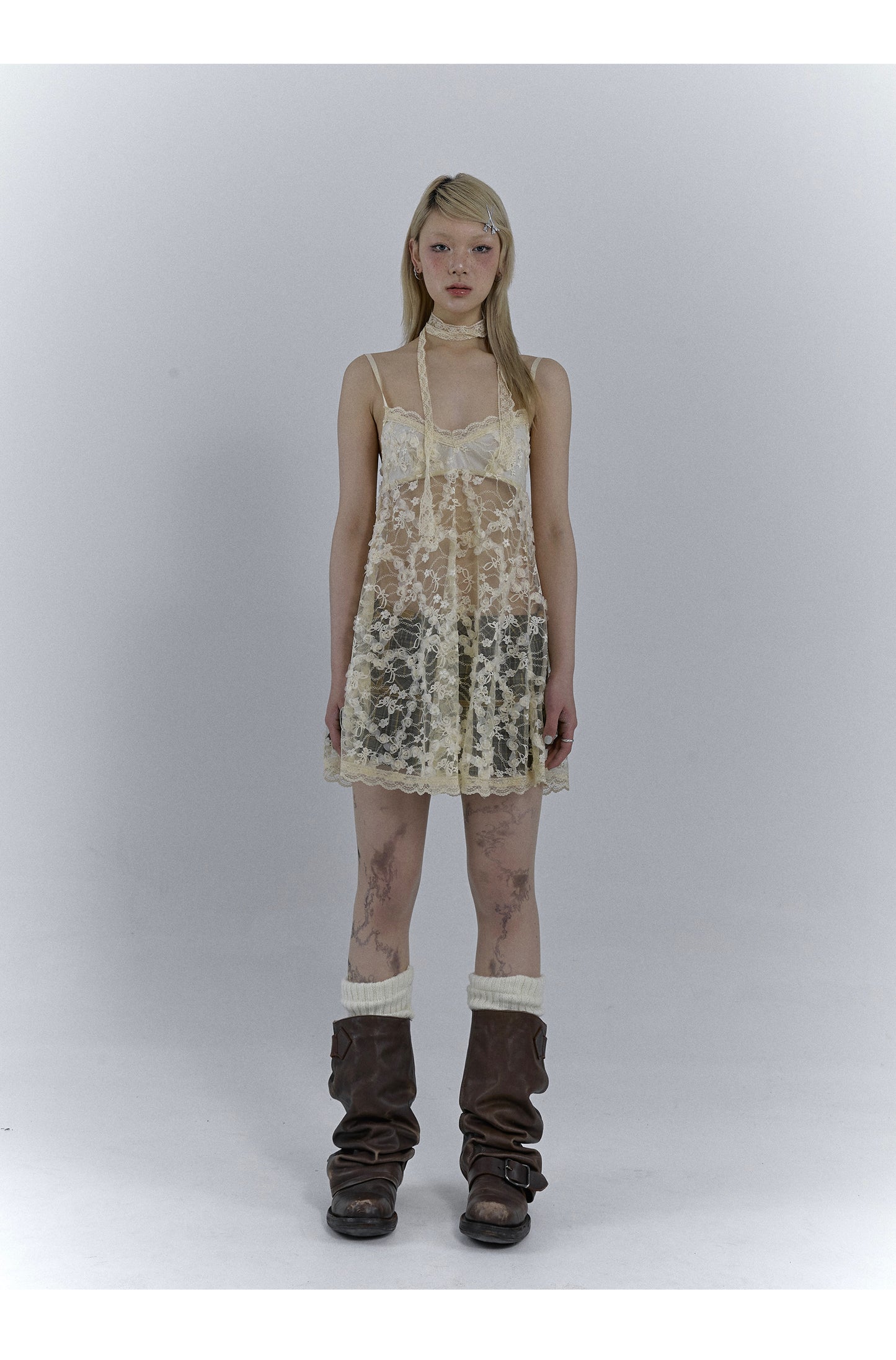 See-through Lace Short Length Suspender Dress