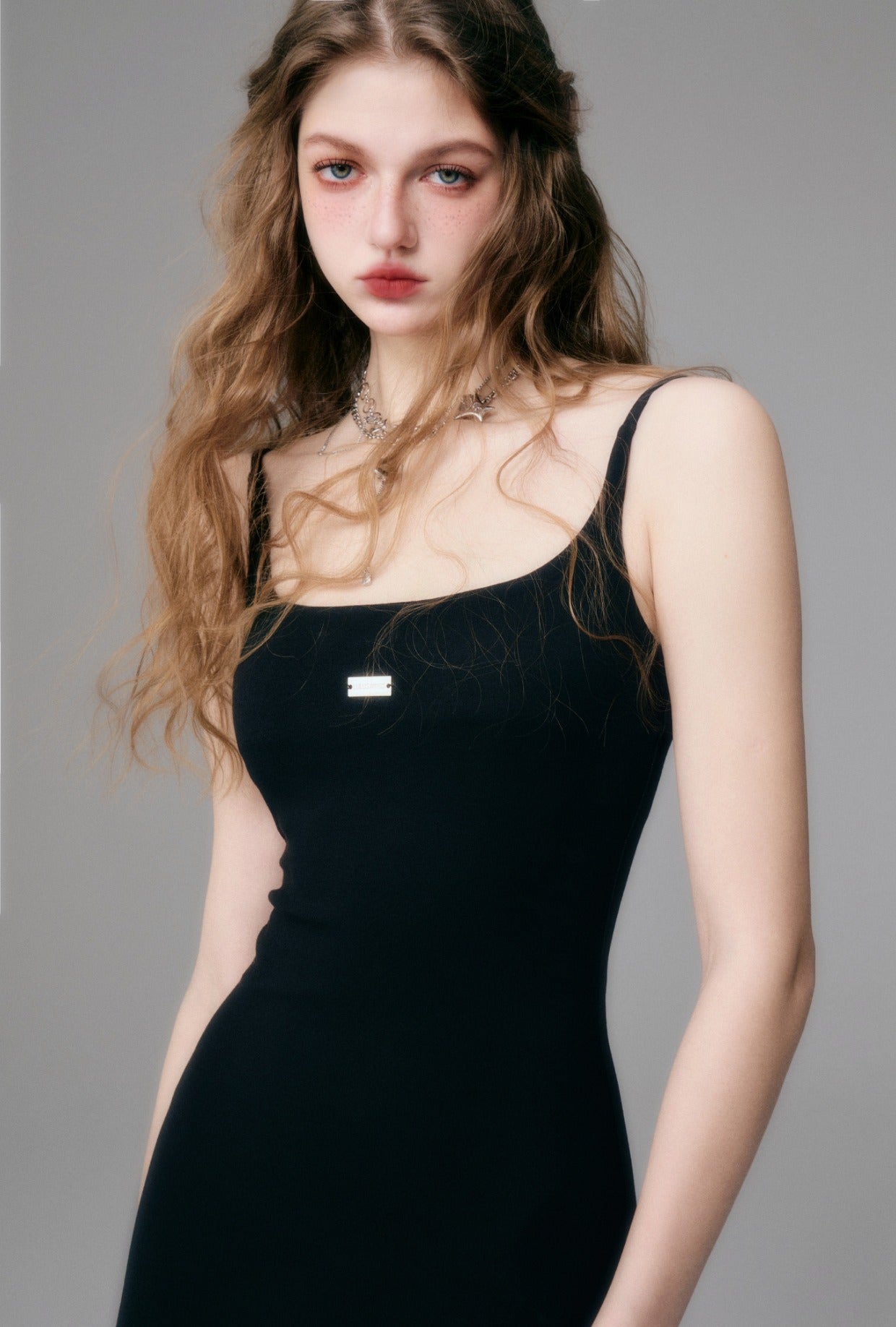 Long Knit Slim Suspender One-piece