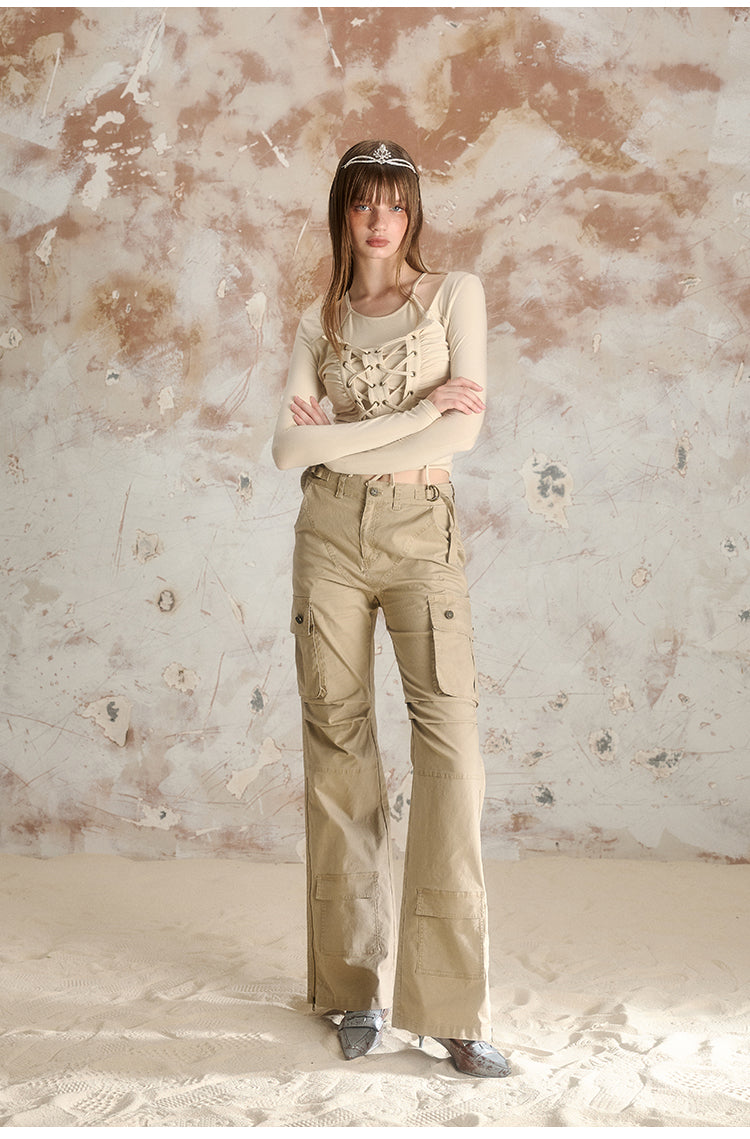 Wide Leg Low Waist Slim Fit Pants