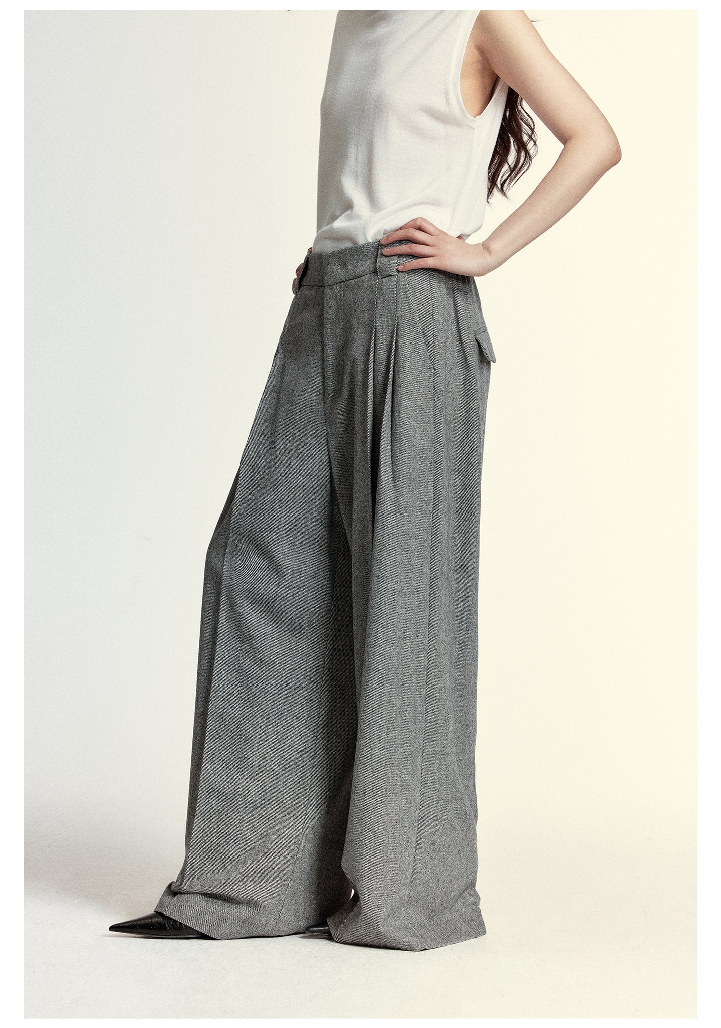 Wool-blend tweed wide pants