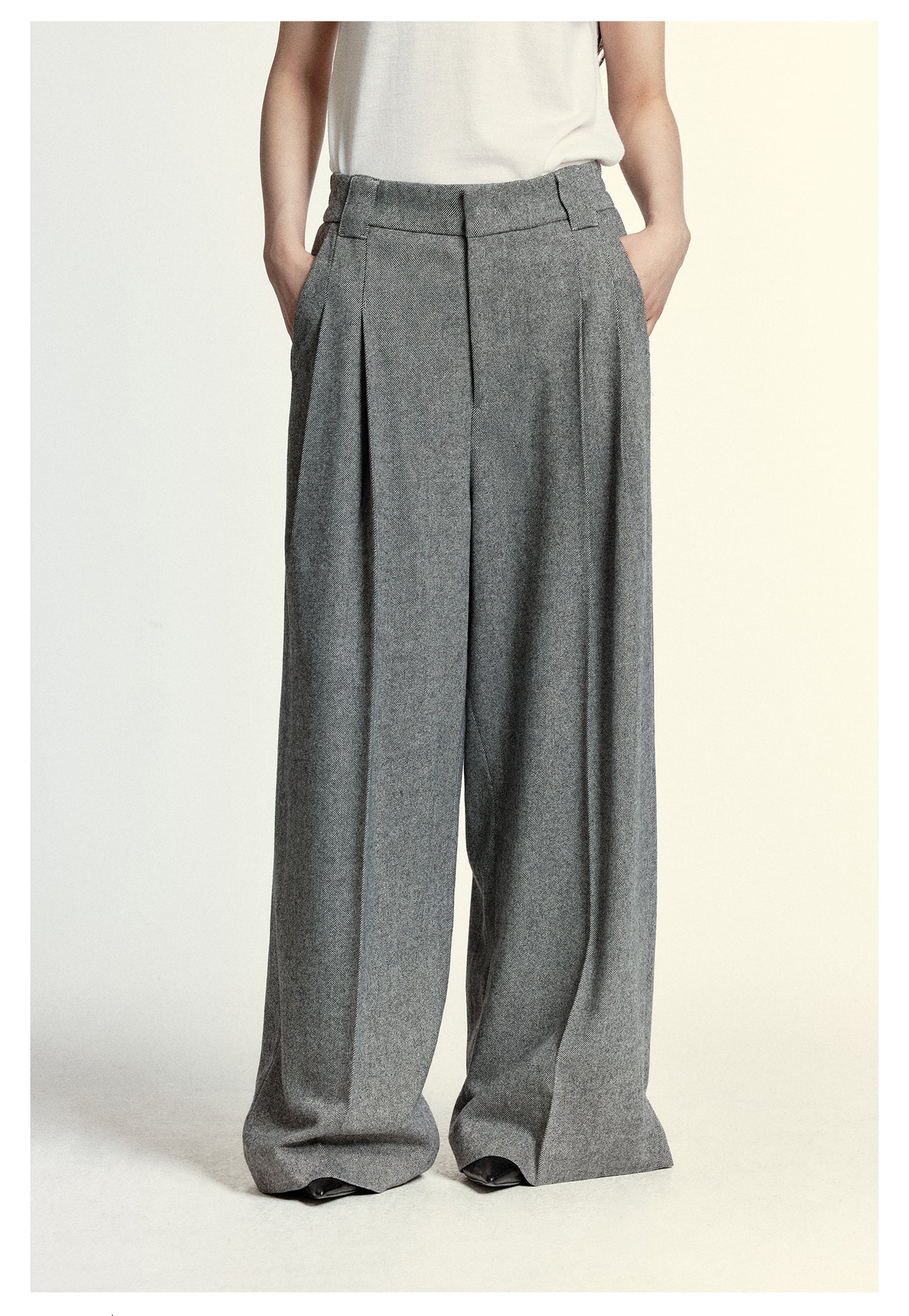 Wool-blend tweed wide pants