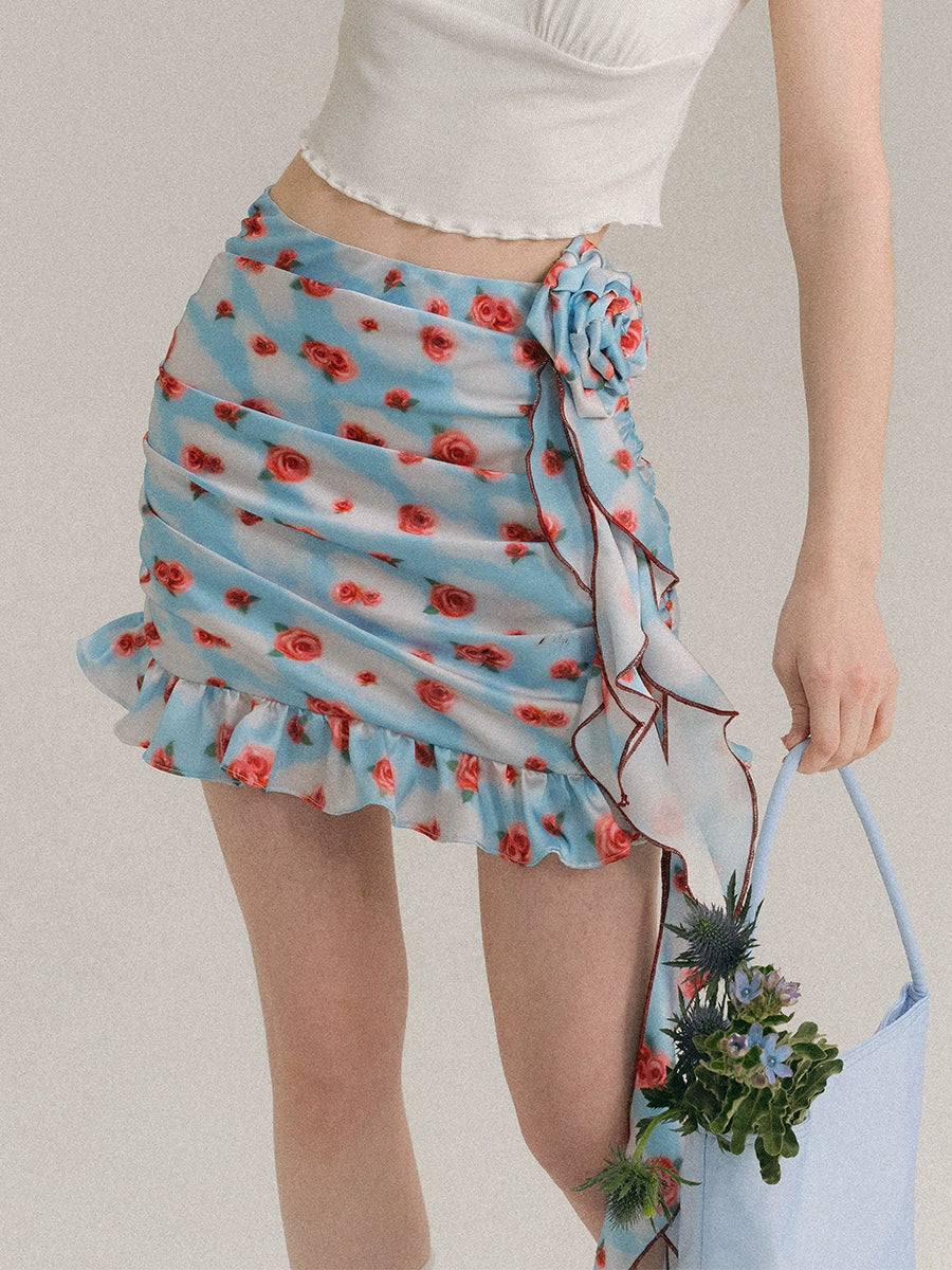 Slim Fit Rose Floral Pattern Suspender Dress