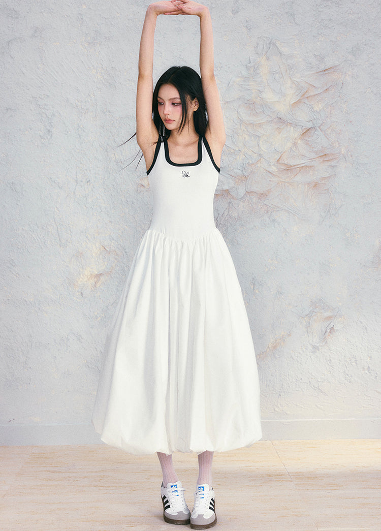 Square Neck Sleeveless Puff Skirt Dress