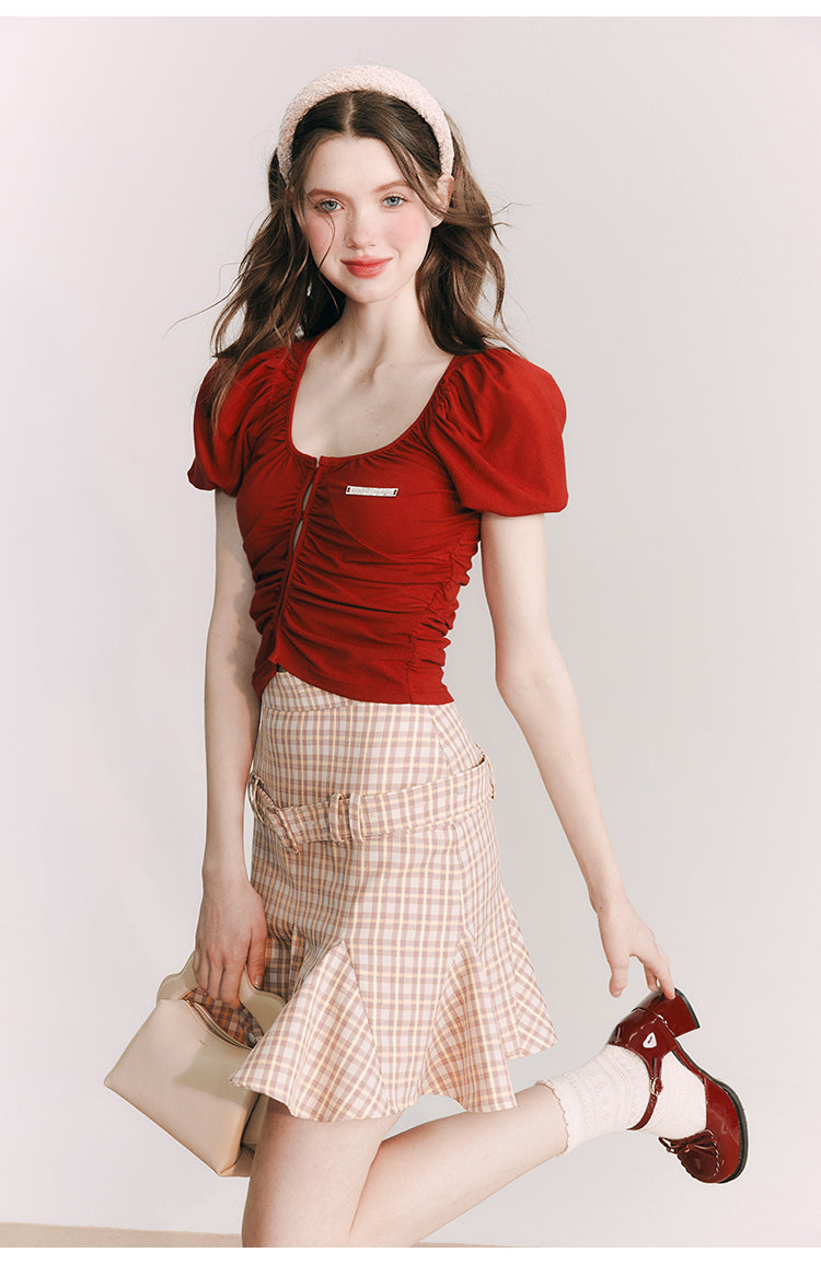 Plaid Slim Short  Length Skirt