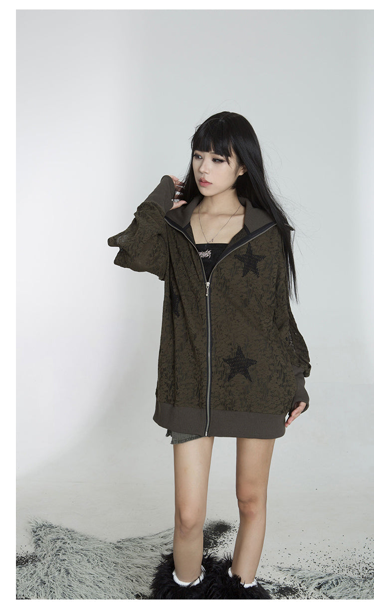 Star Design Turtleneck Hoodie