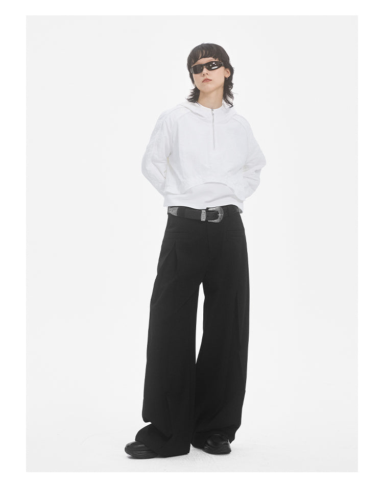 Loose Straight Pleated Suit Pants