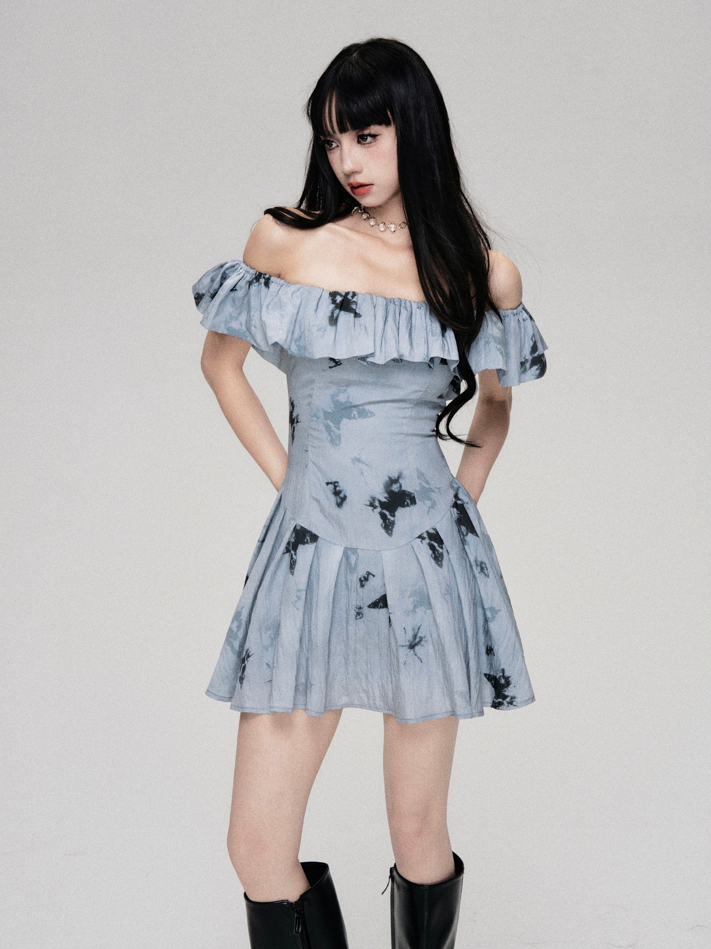 Off-the-shoulder Butterfly Ruffle Dress