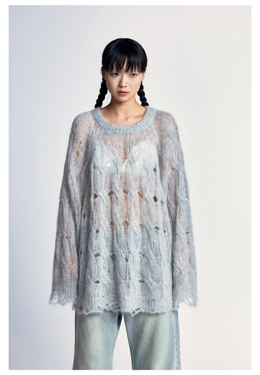 Loose-fit mohair sheer knit