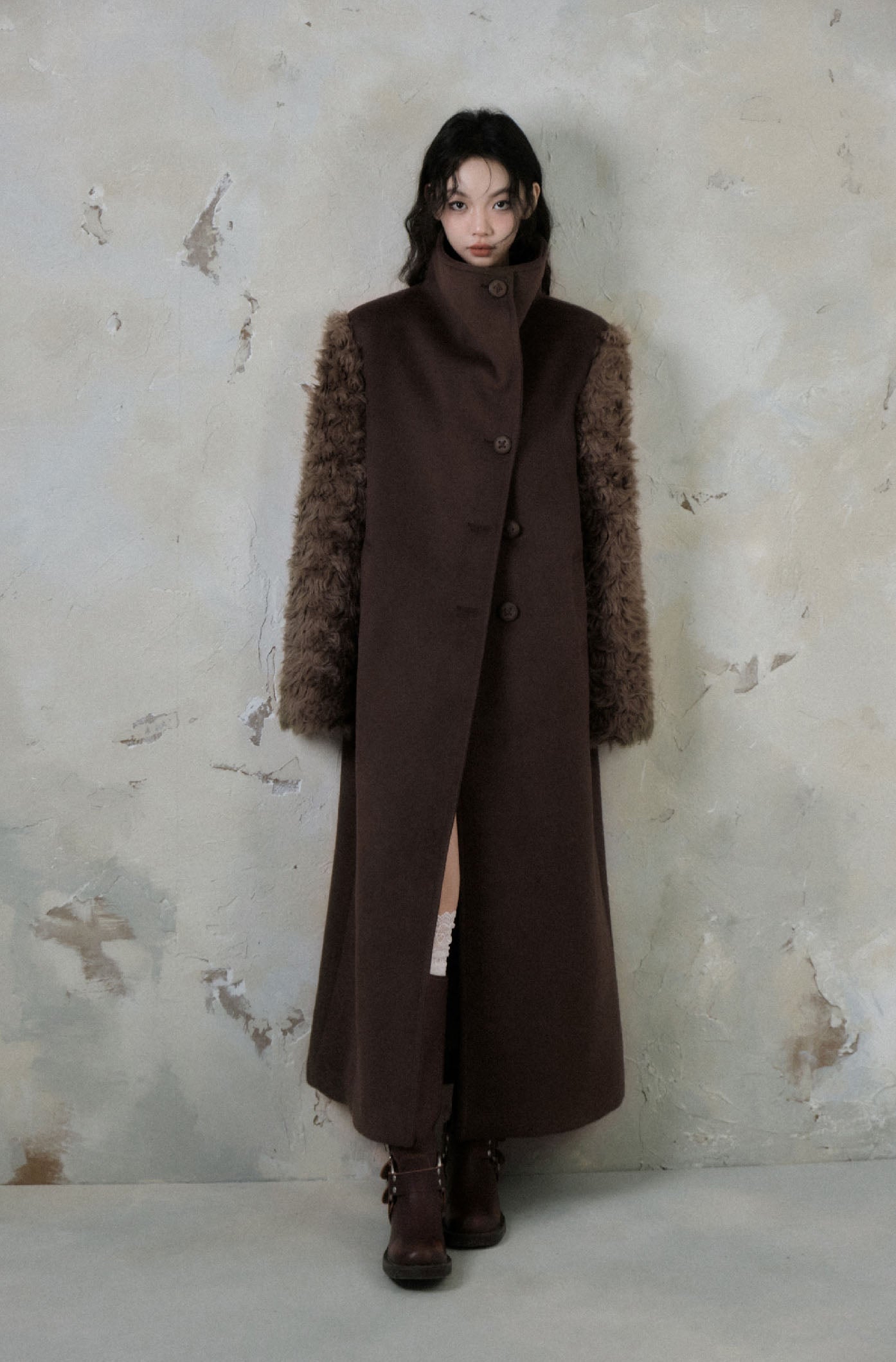 plush splice wool coat