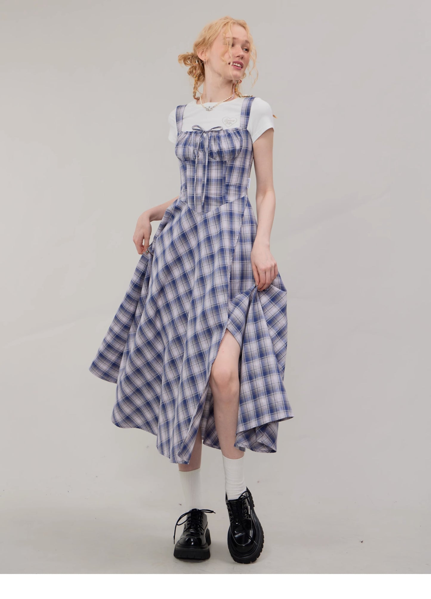 Suspender Plaid Dress