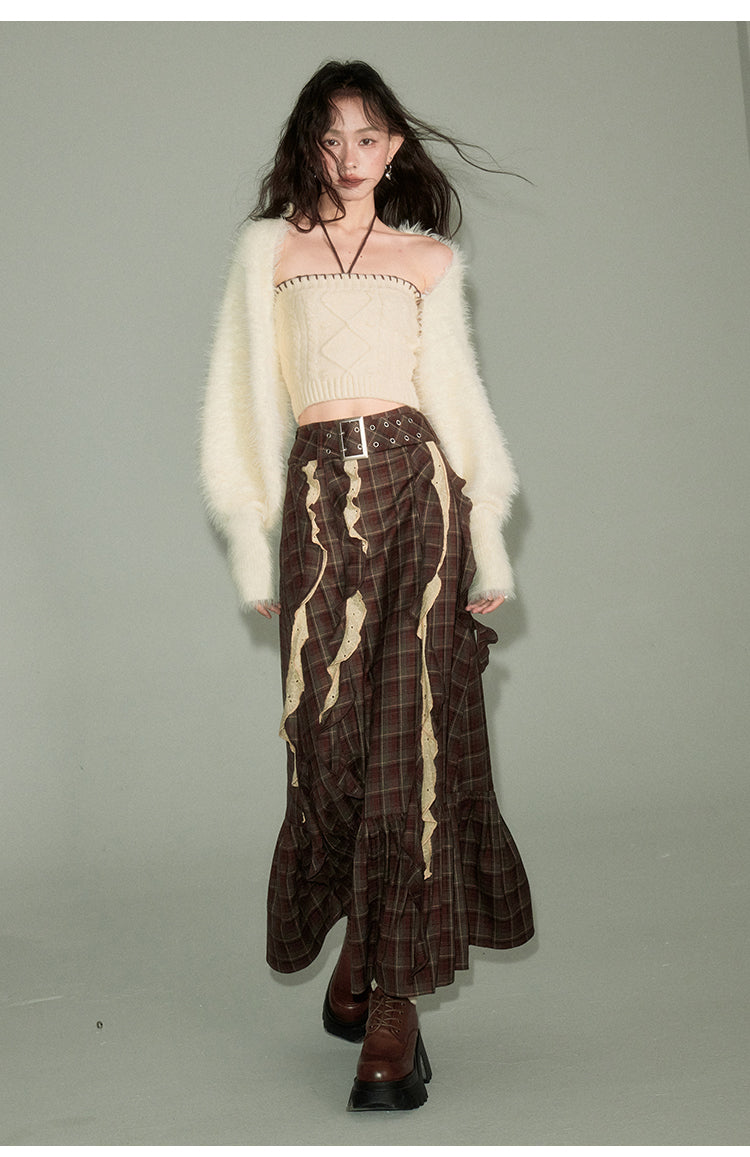 Irregular Design Plaid Long Length Skirt