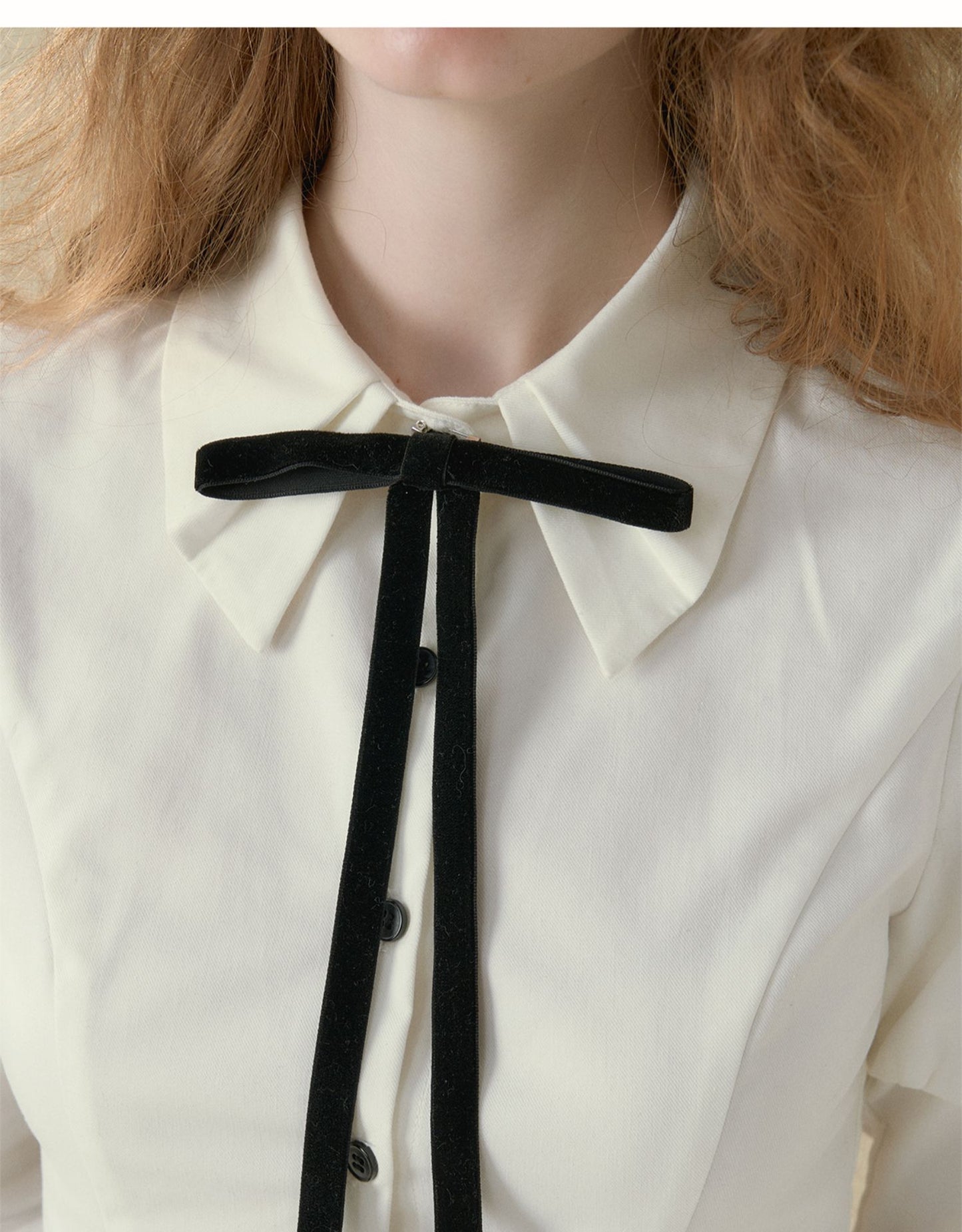 White puff sleeve black pin shirt