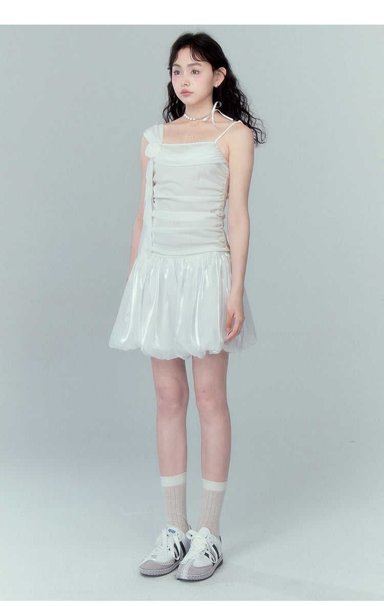 Satin Short Sleeve Suspender Dress