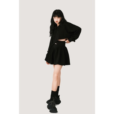 Loose Fit Casual Short Length Sweatshirt &amp; Short Length Sweatshirt Skirt Setup