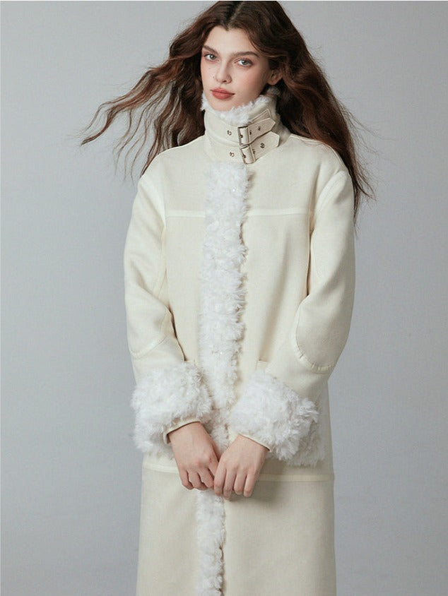 mid length thick cotton white coat