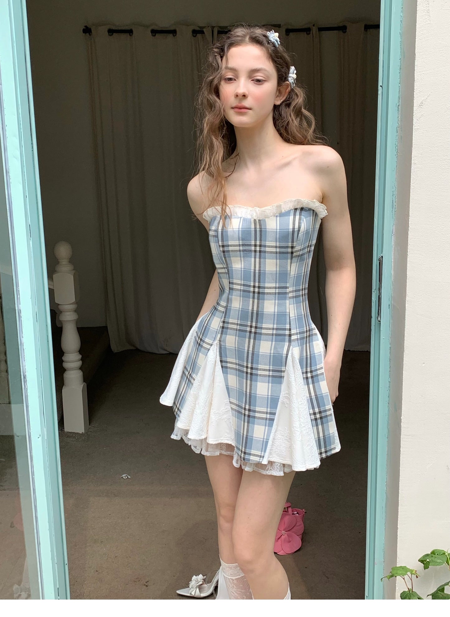 French Retro Plaid Dress