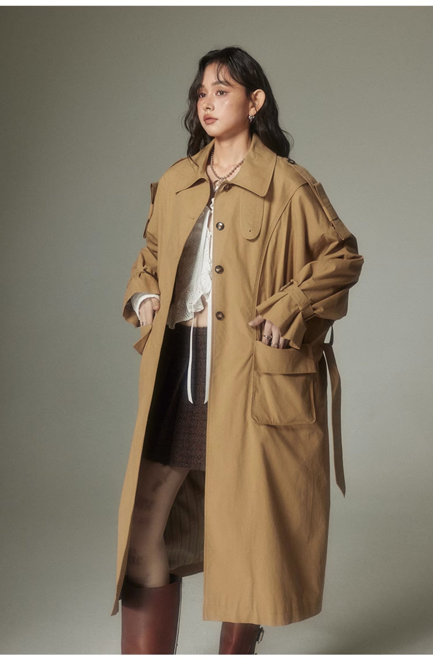 Khaki Retro British Long Trench Coat