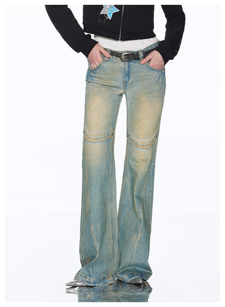 Slim Straight American Retro Washed Denim Pants