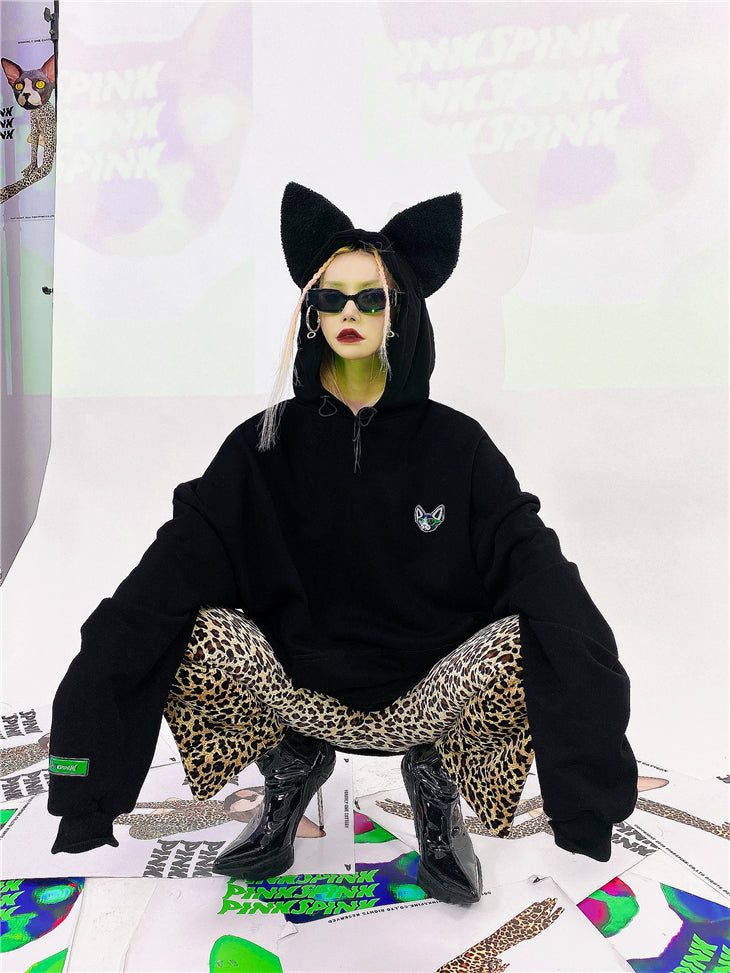 Loose Fit Cat Ear Simple Hoodie