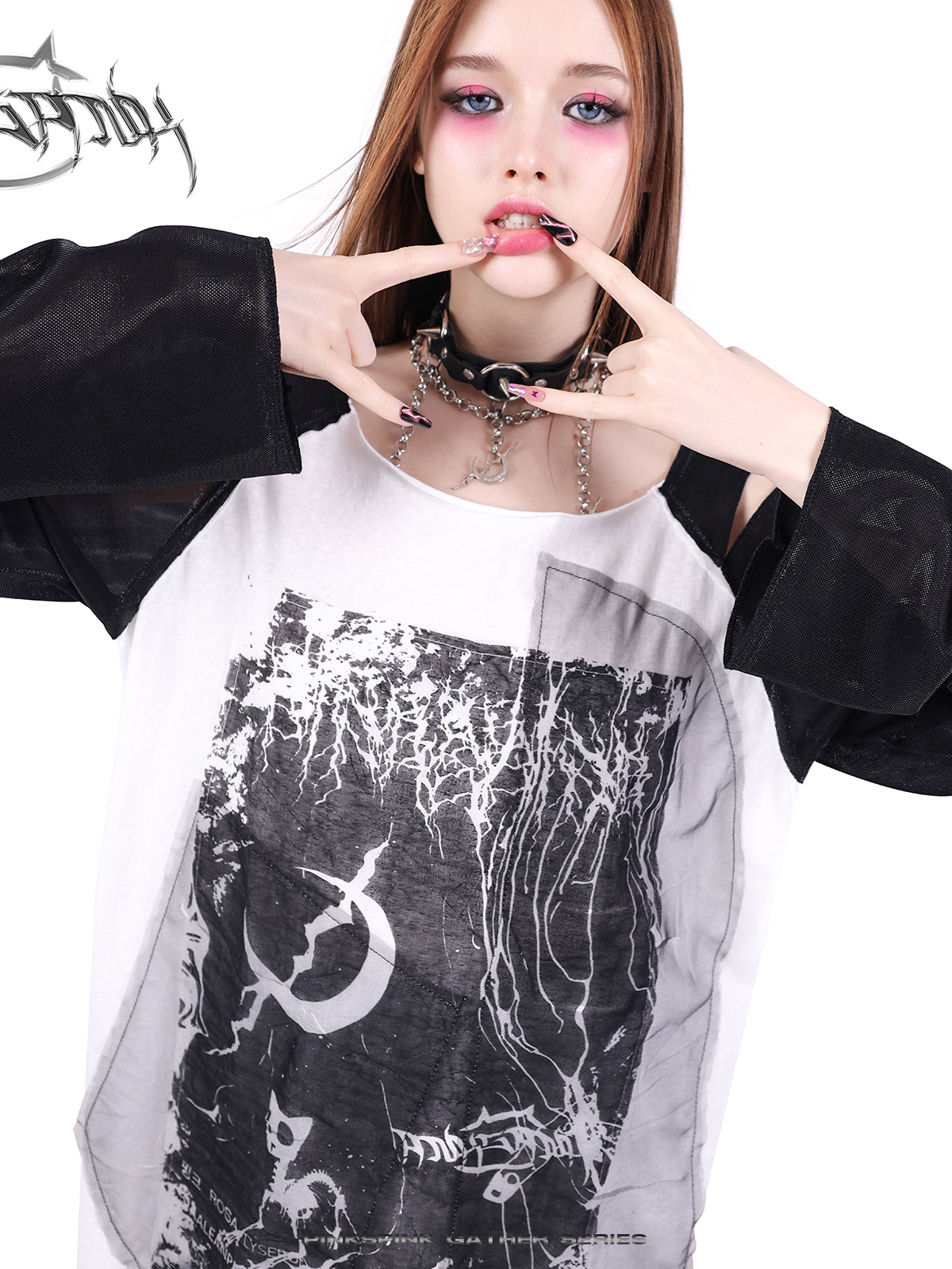 Off-Shoulder Splicing Printed T-Shirt