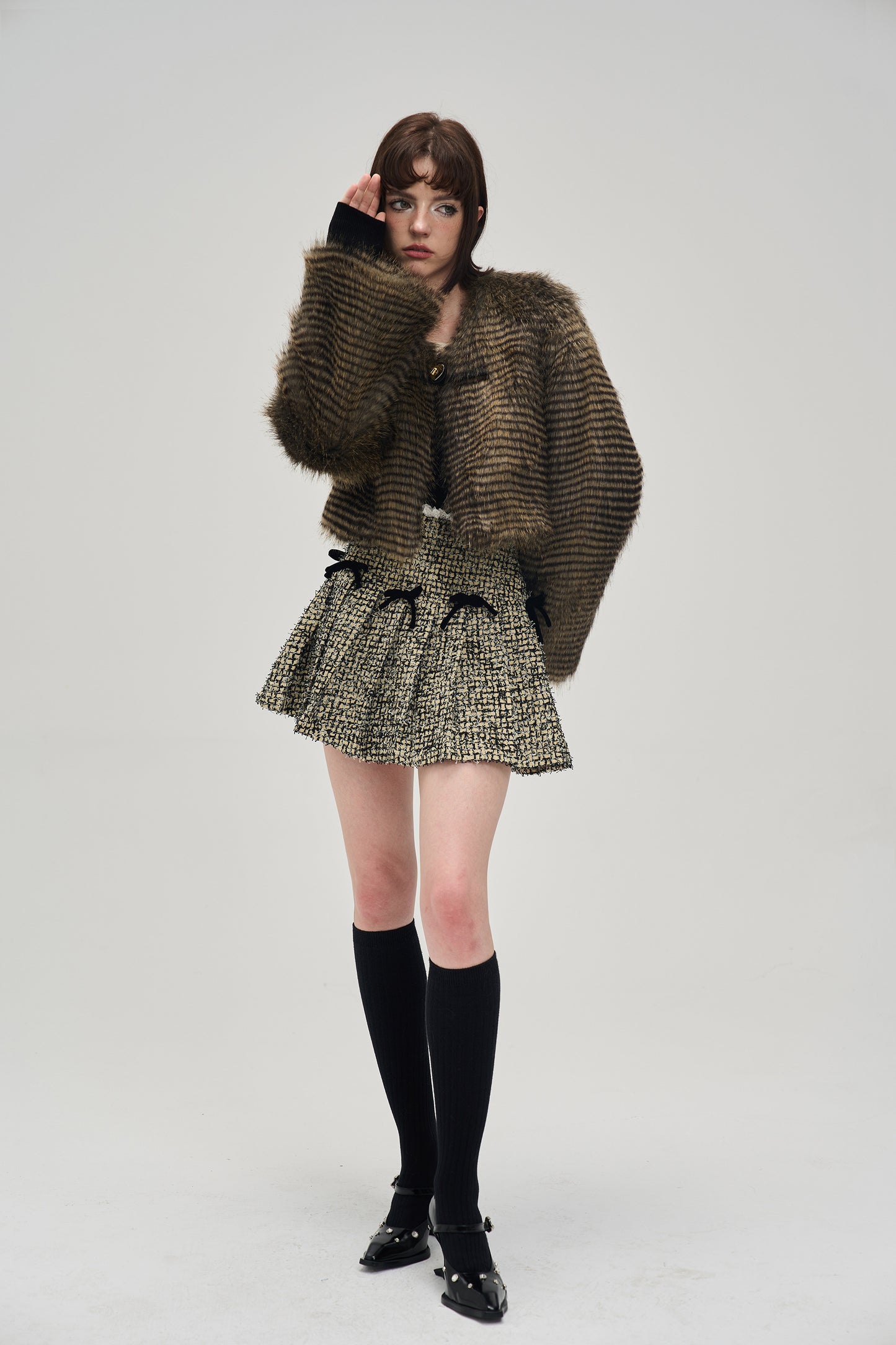 Striped Short Length Fur Jacket