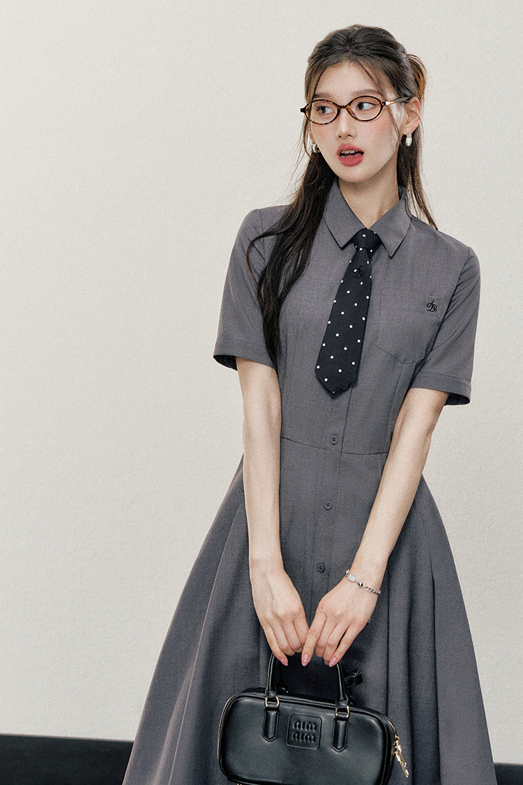 Pleated Polo Collar Dress