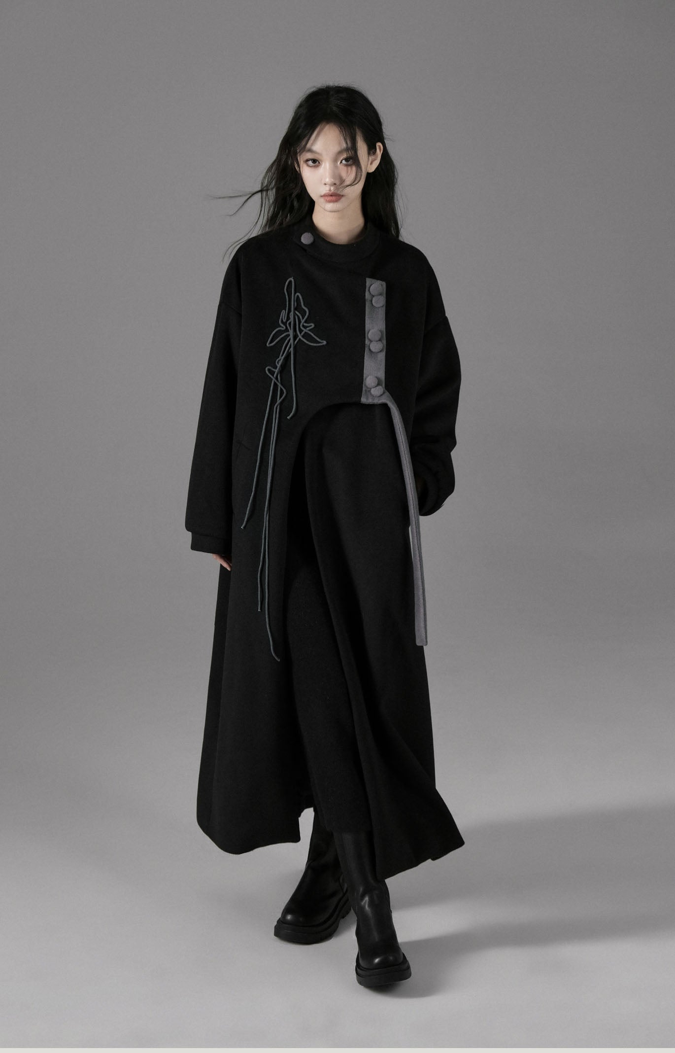 Iris design mid-length new Chinese style national style wool coat jacket