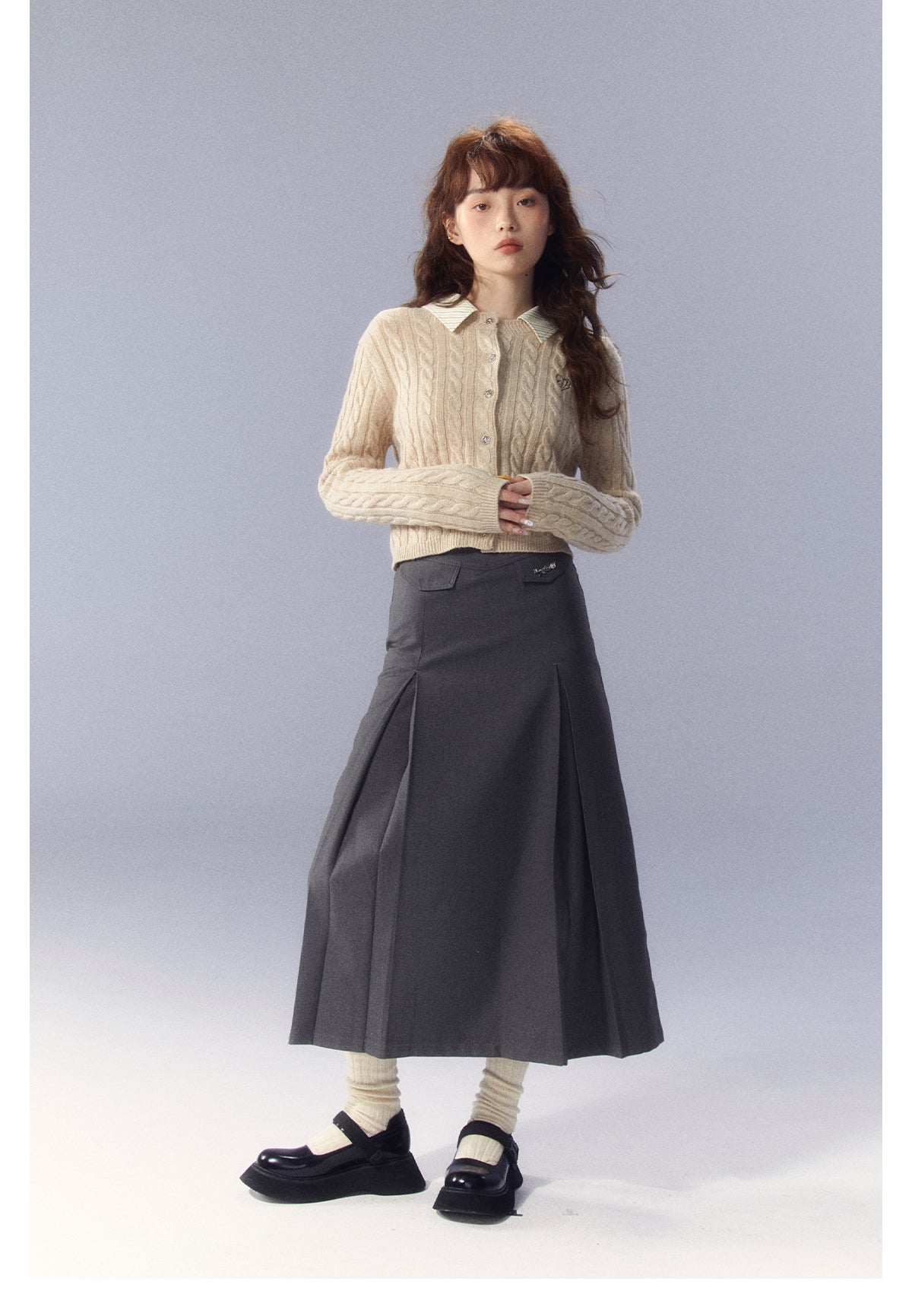 Autumn Black Pleated Suit Skirt