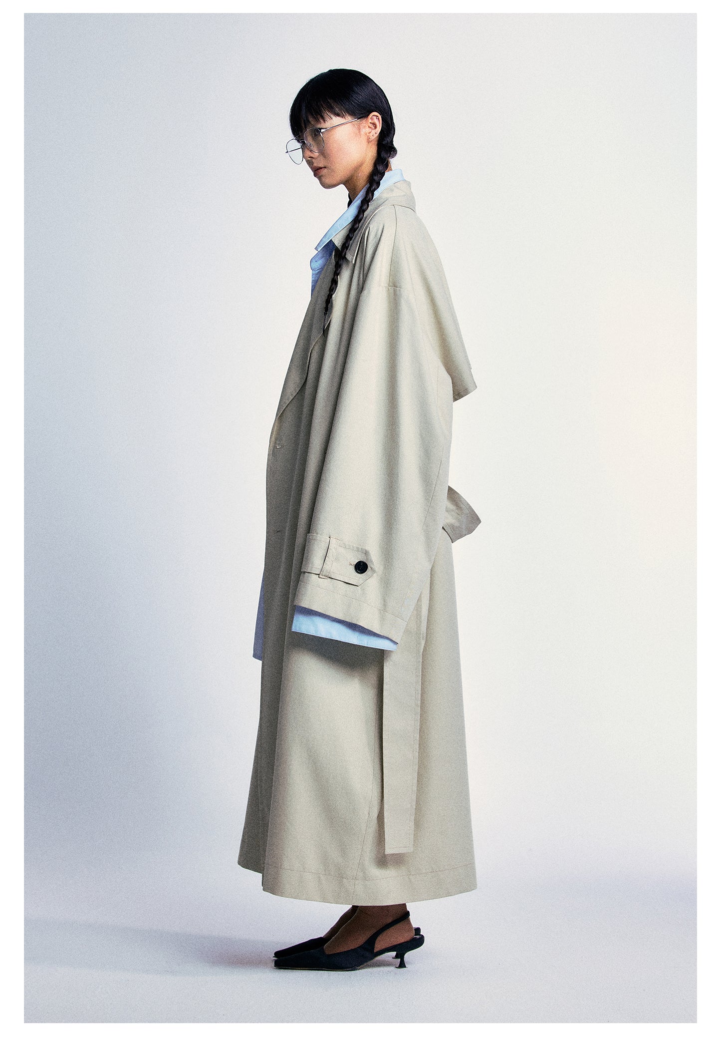 Oversized long length wide sleeve trench coat