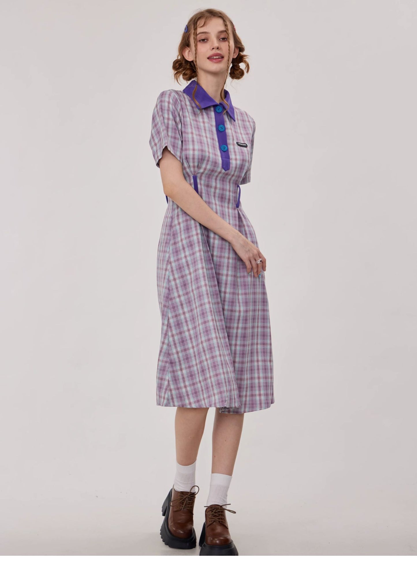 Polo Collar Plaid Dress