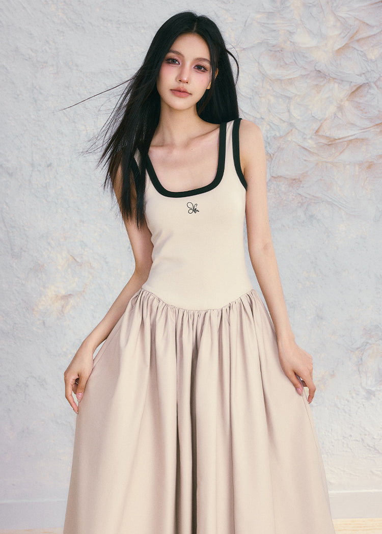 Square Neck Sleeveless Puff Skirt Dress