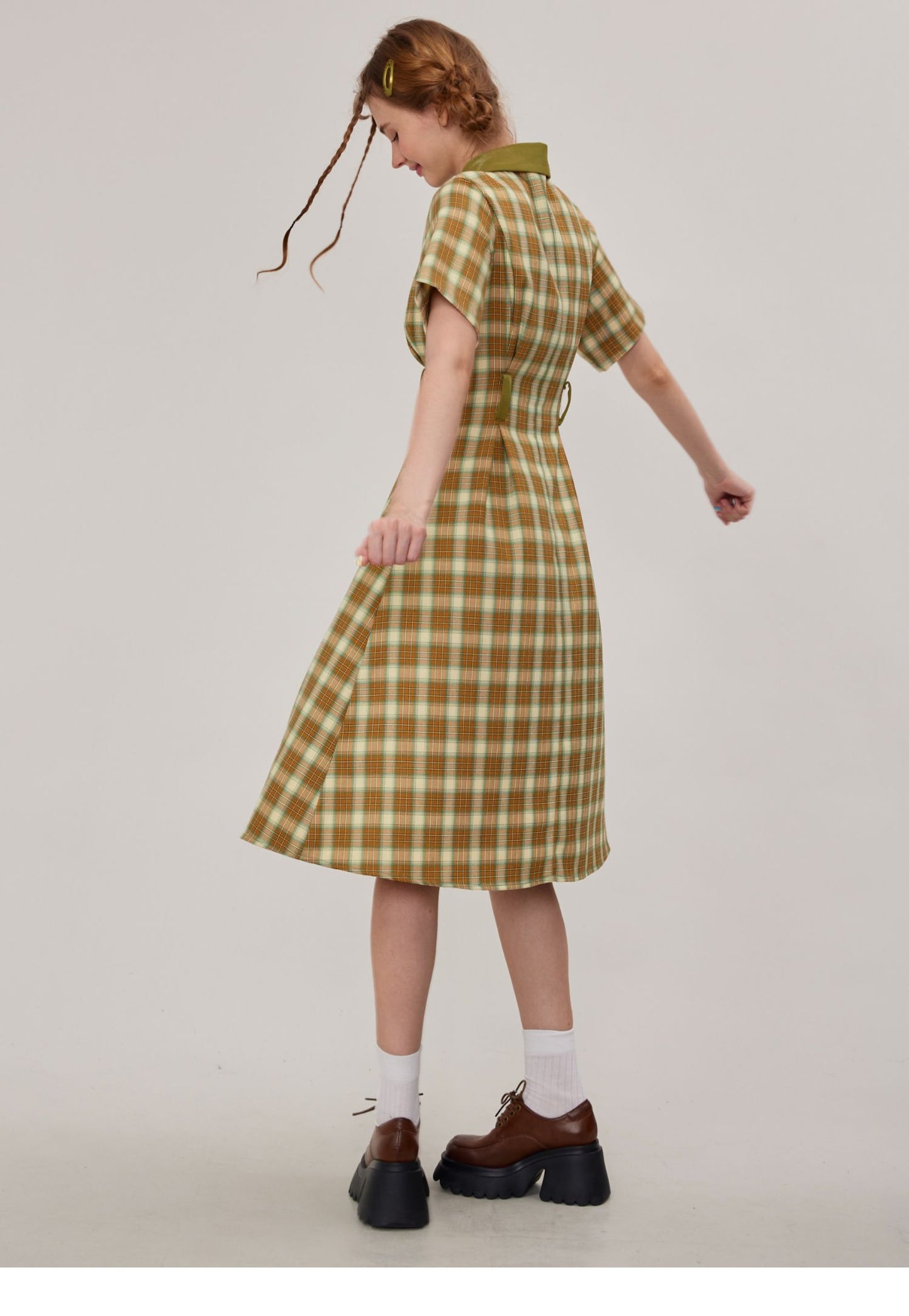 Polo Collar Plaid Dress