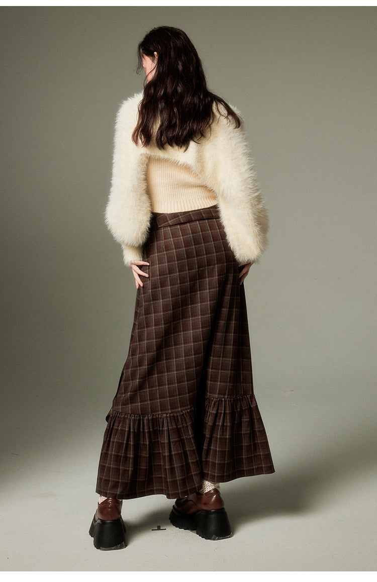 Irregular Design Plaid Long Length Skirt