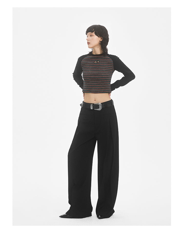 Loose Straight Pleated Suit Pants