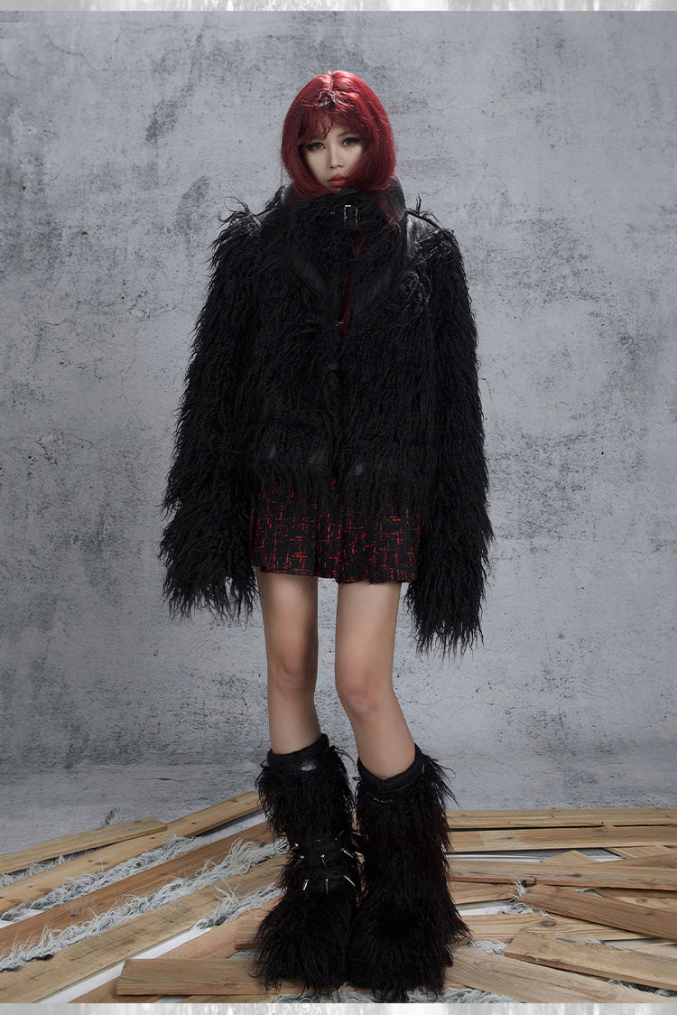 Black thick fur jacket