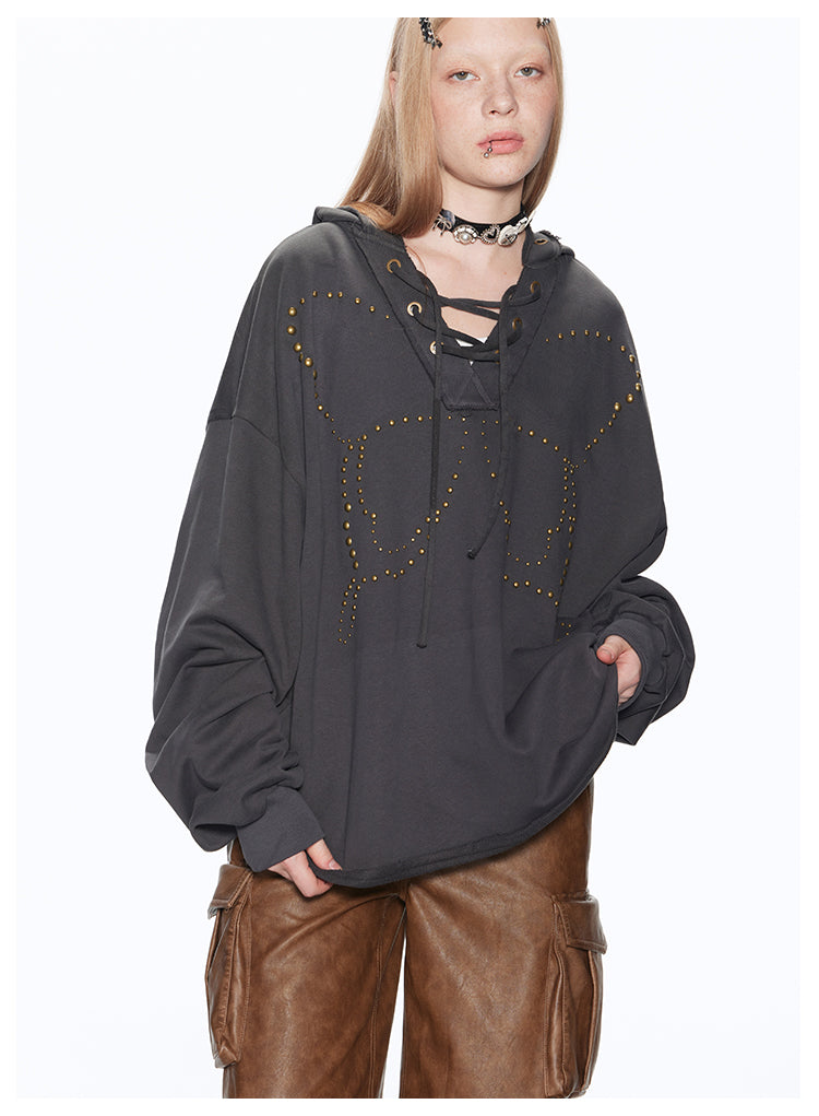 Oversized butterfly V-neck hoodie