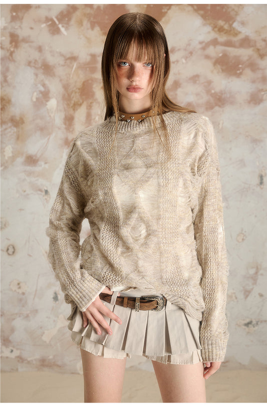 Textured Hollow Thin Sweater Design Versatile Loose Top Sweater