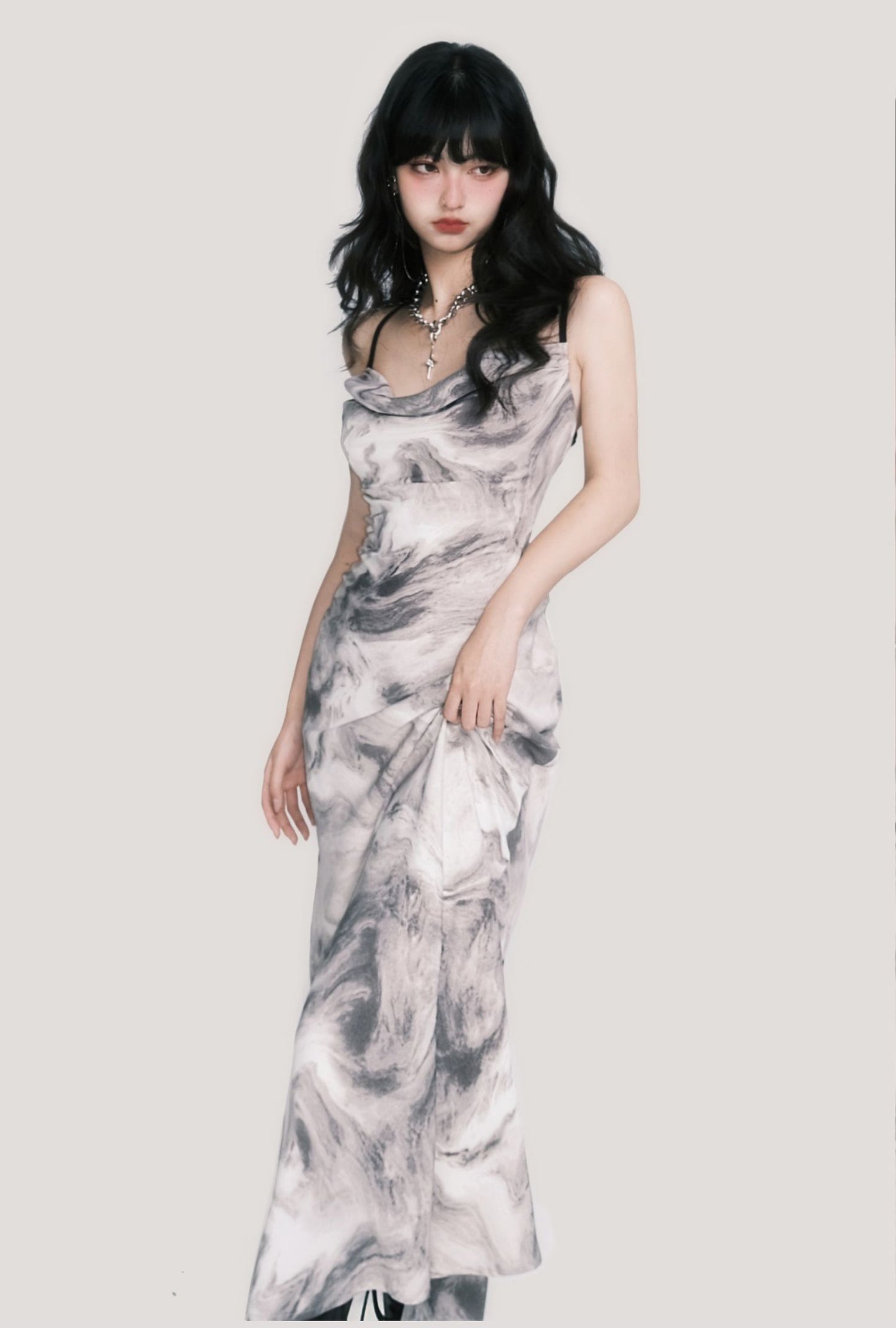 Tie-dye Pattern Slim Long One-piece