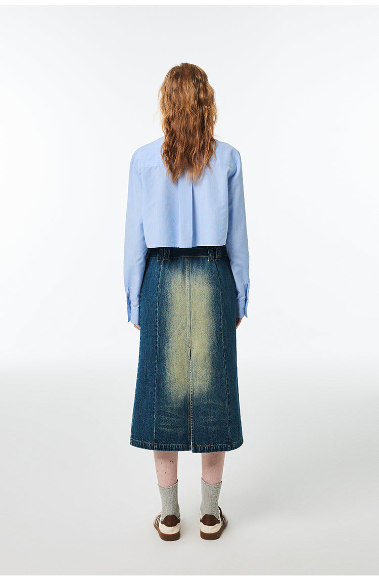 Hip Hugging High Waist Mid Length Denim Skirt