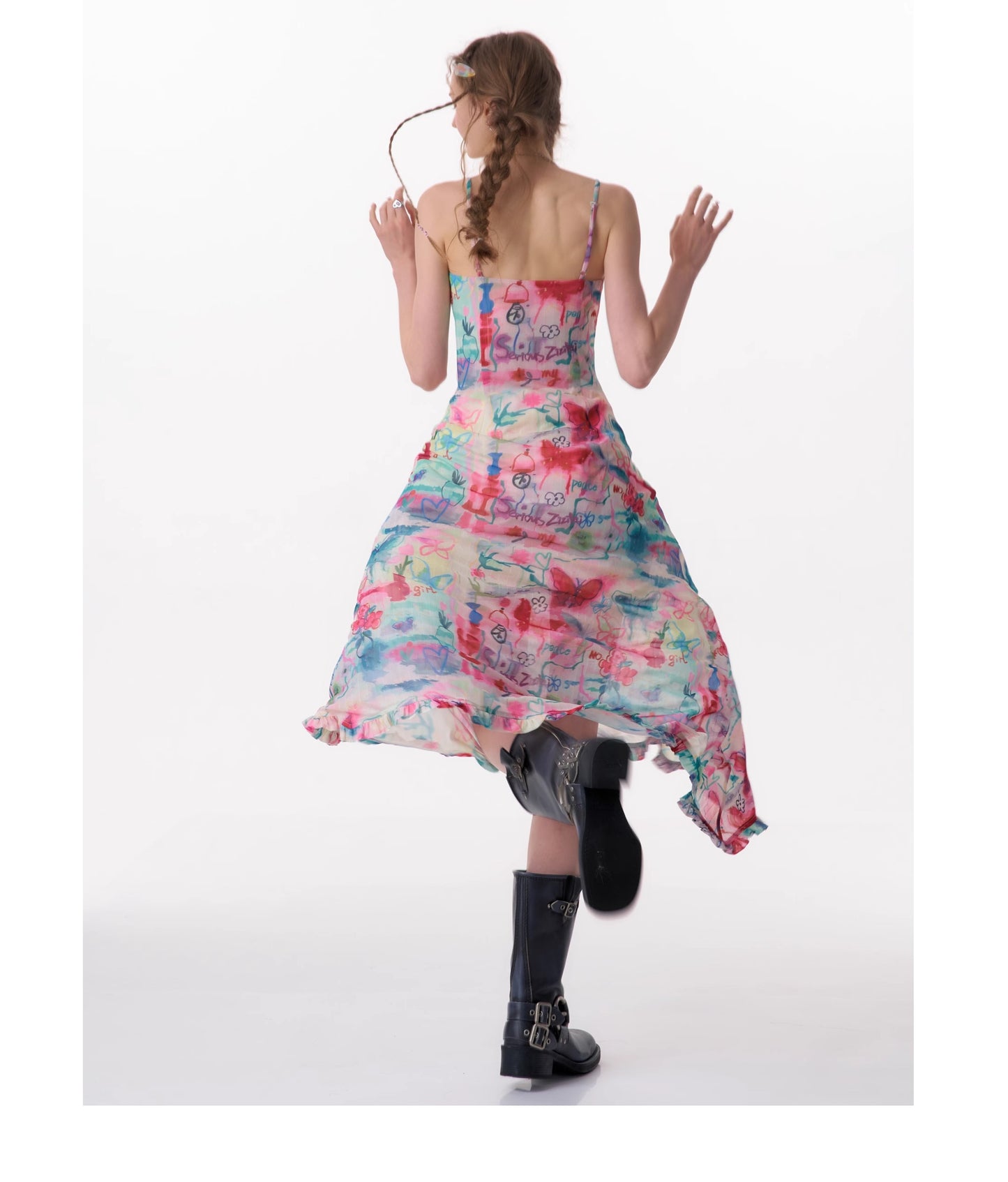 Graffiti butterfly print suspender dress