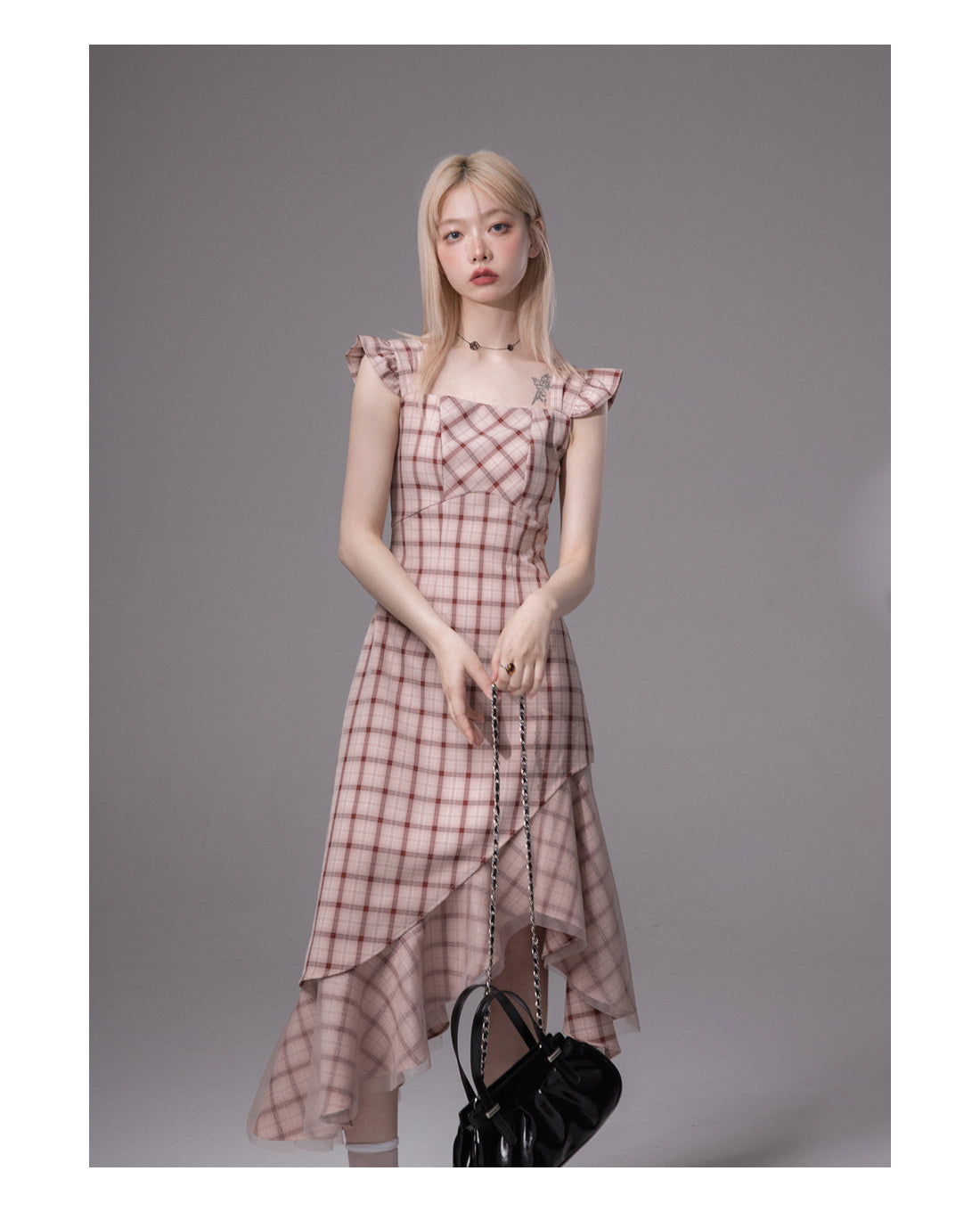 Irregular hem suspender dress