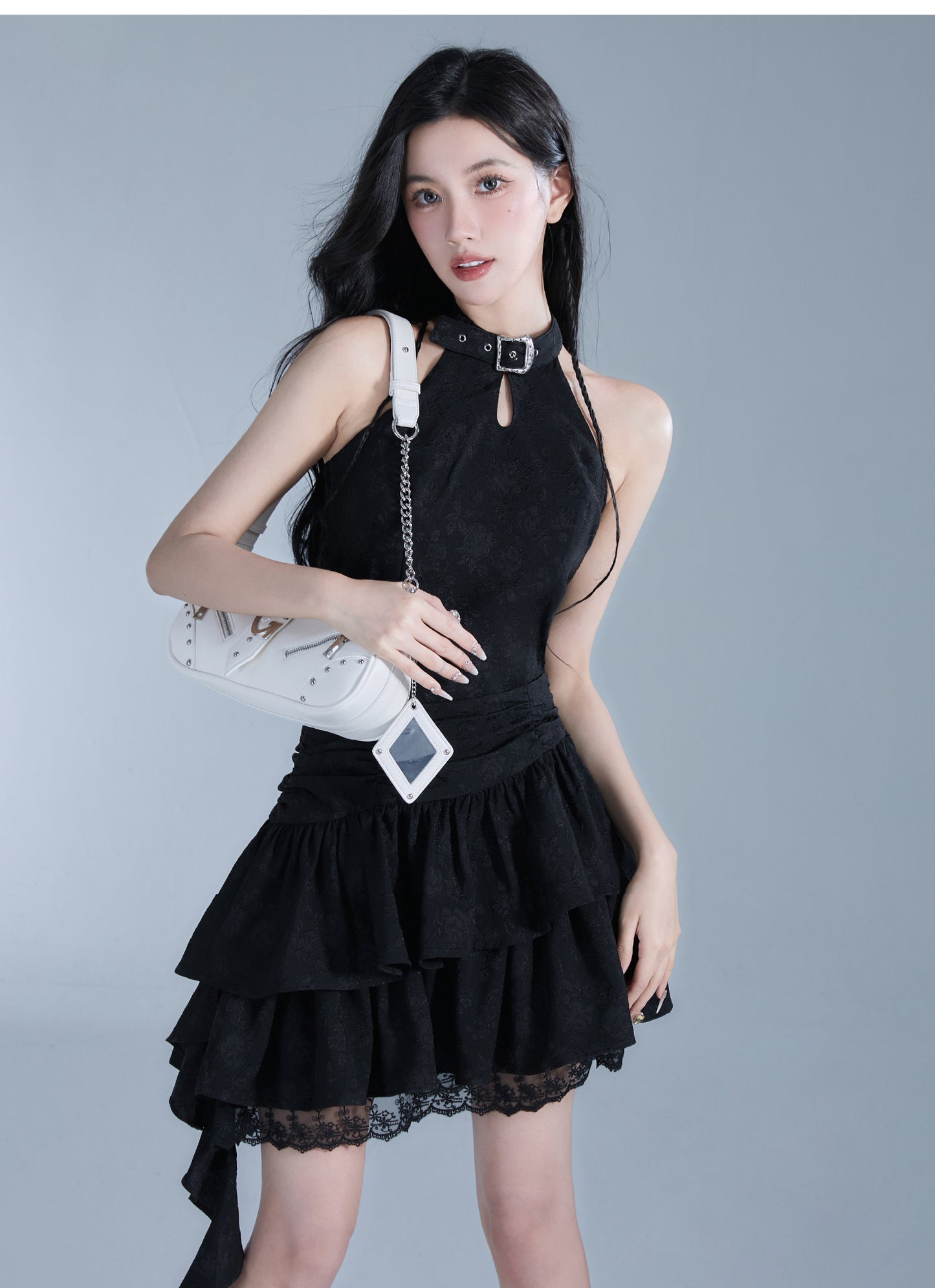 Neck Belt Sleeveless Suspender Dress