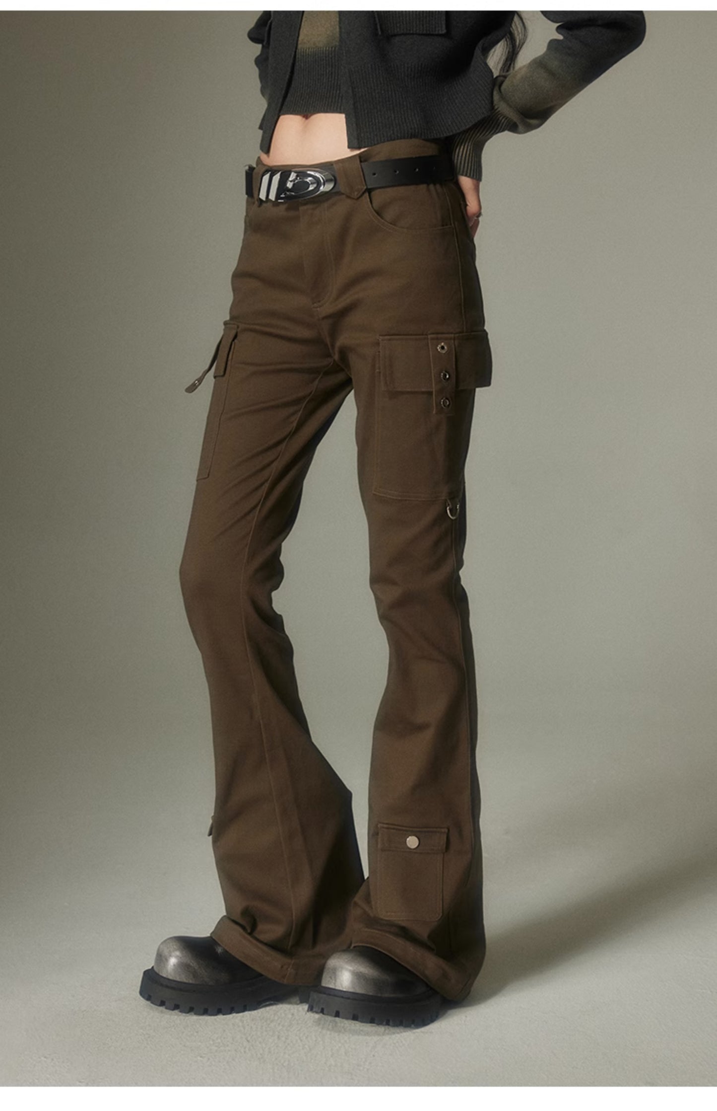 Slim Fit Multi Pocket Retro Flare Pants