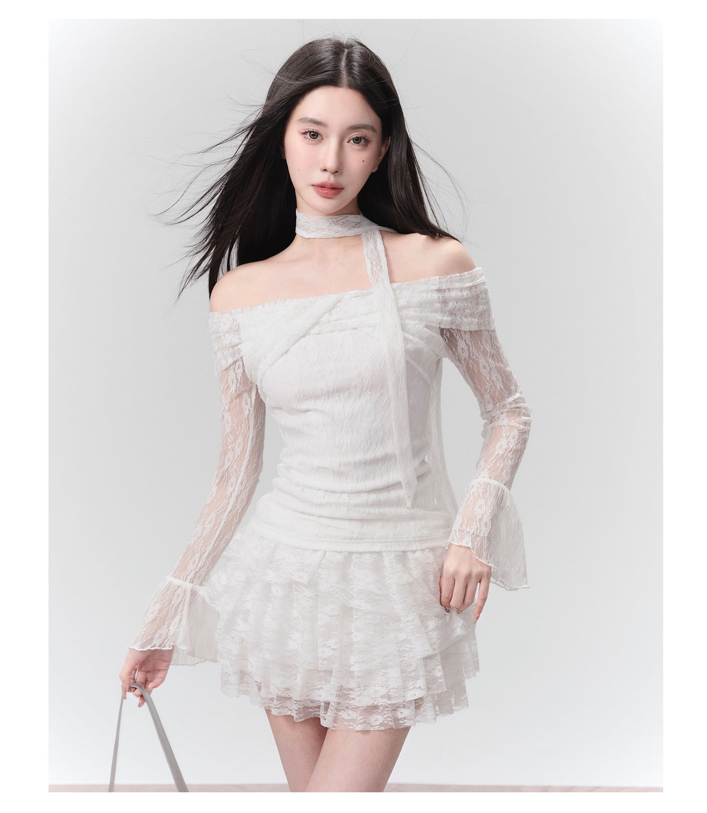 Lace Knit One Shoulder Setup