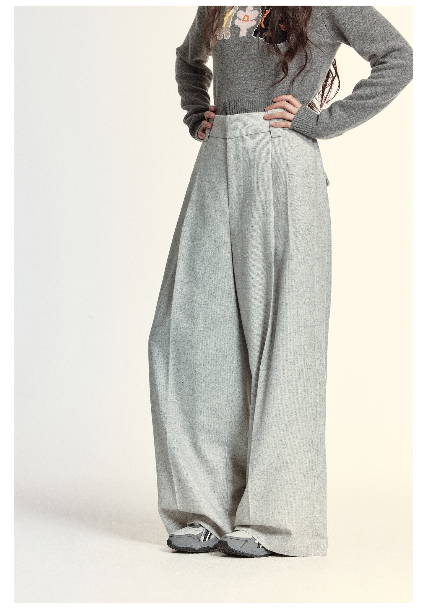 Wool-blend tweed wide pants