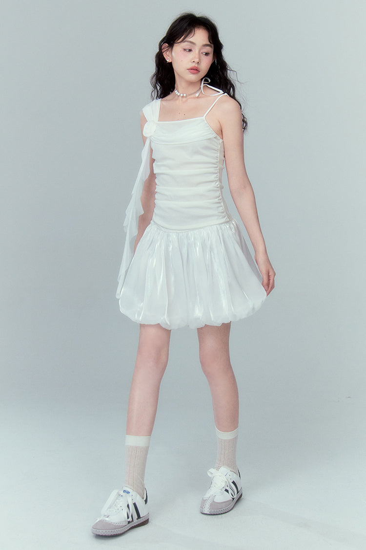 Satin Short Sleeve Suspender Dress