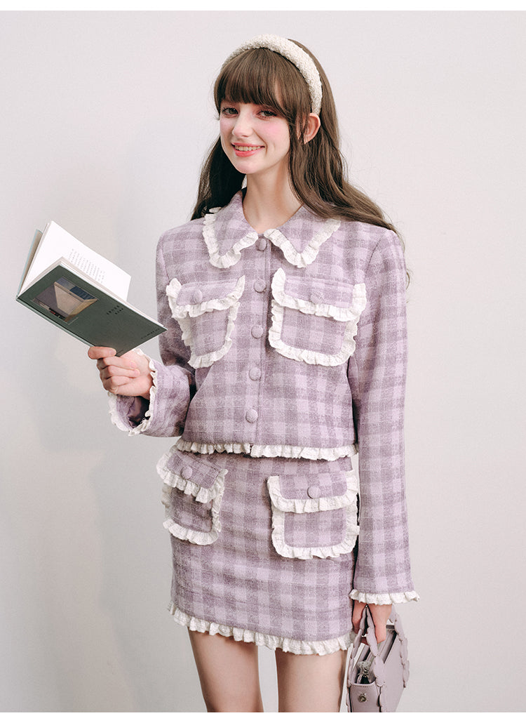 Small Fragrance Purple Lace Jacket Half Skirt