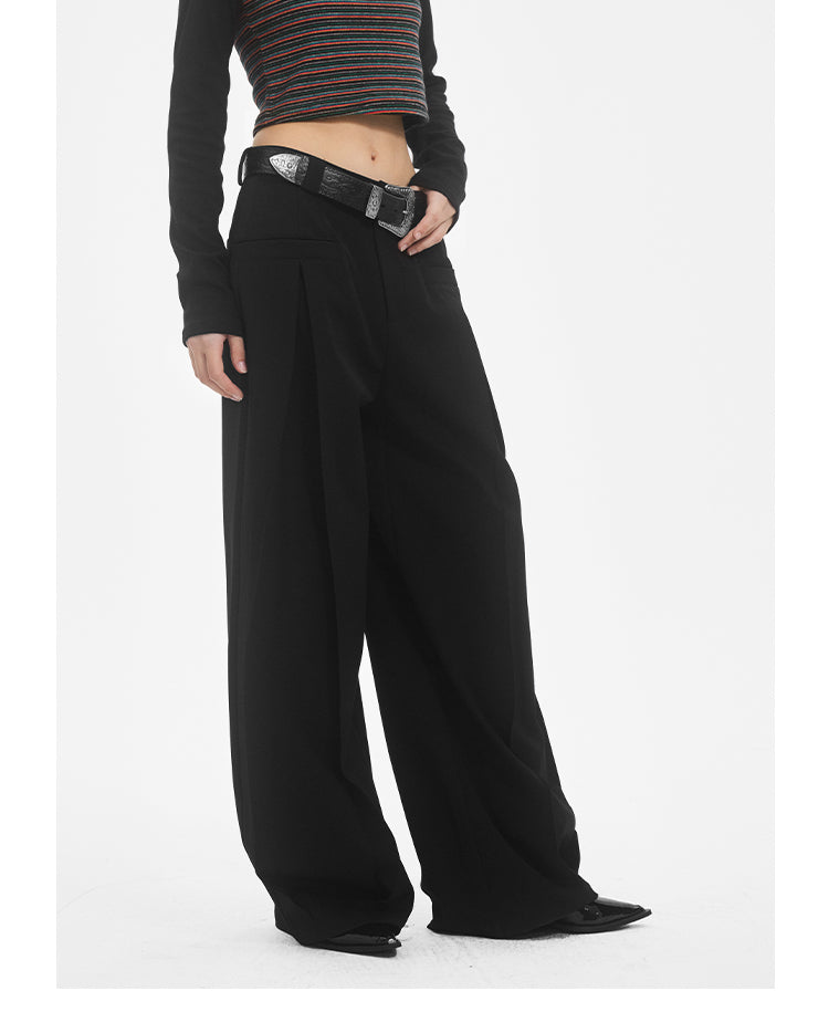 Loose Straight Pleated Suit Pants